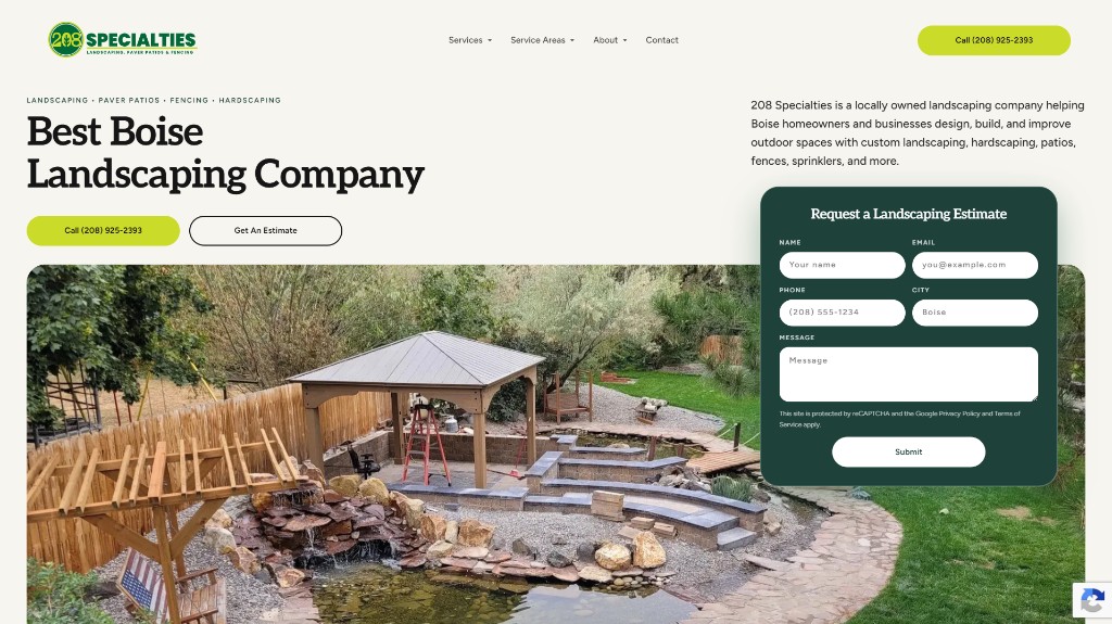 208 Specialties website design preview