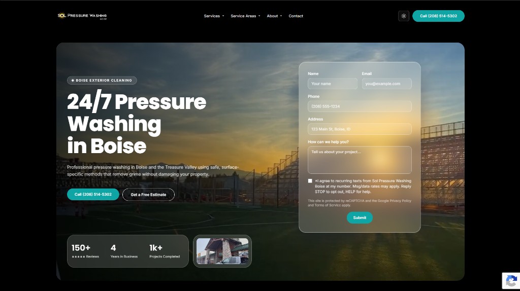 Sol Pressure Washing website design preview