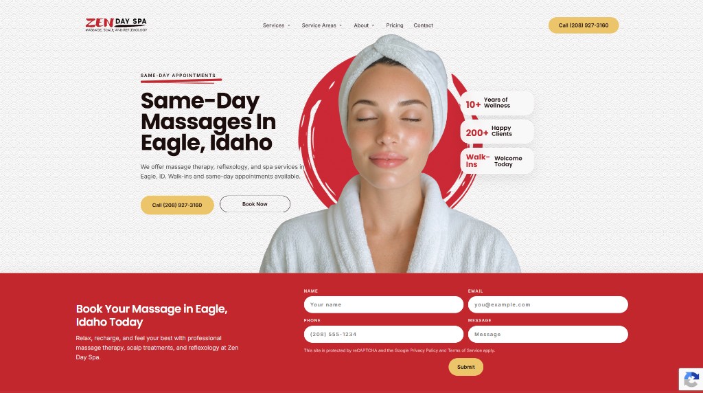 Zen Day Spa website design preview